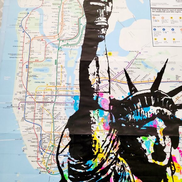 Handpainted Statue of Liberty Unique Acrylic Art painting on a NYC Subway map - Picture 7 of 8